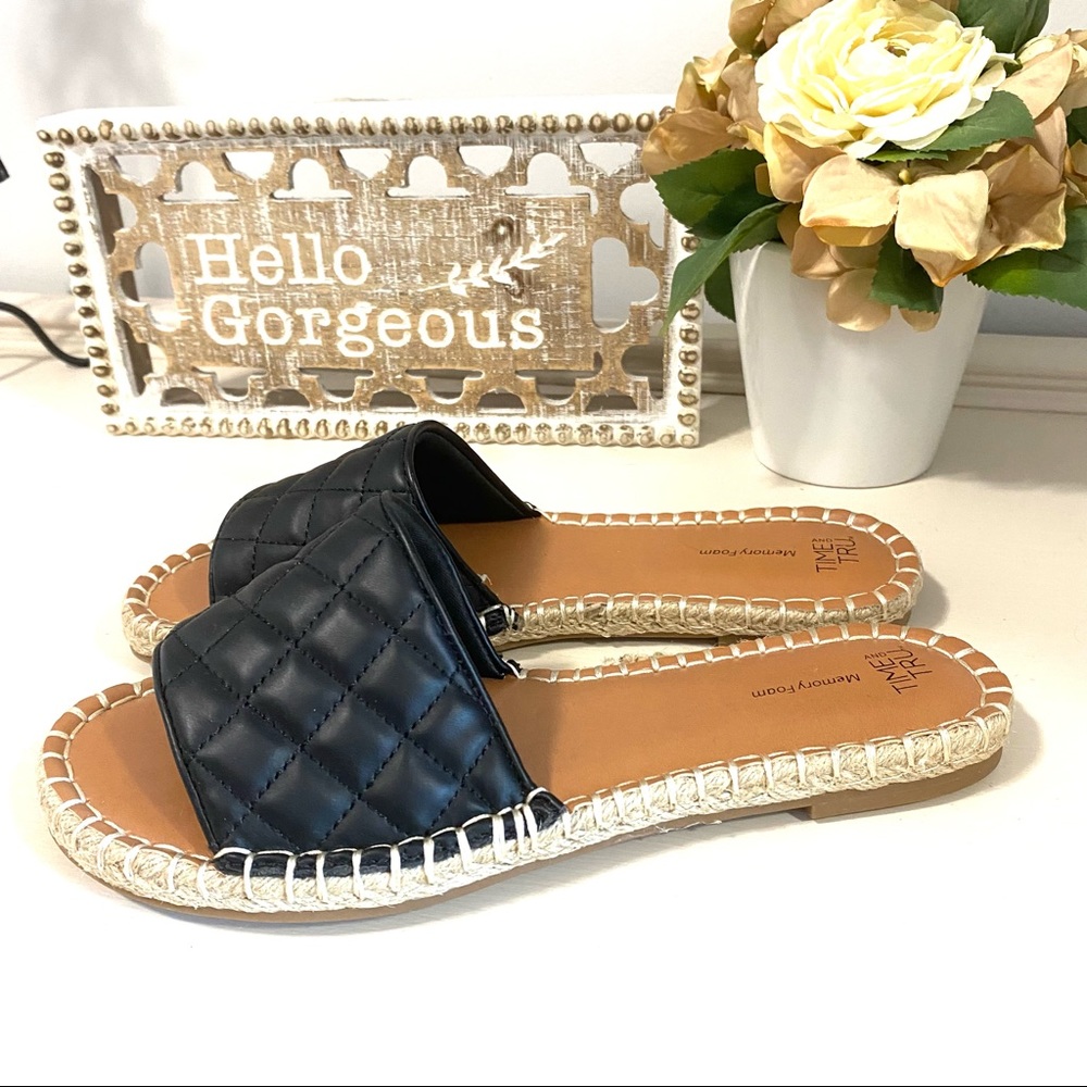 Time and Tru Quilted Black Sandals